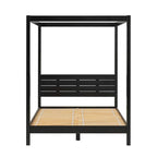 Cama Queen con dosel minimalista de pino negro/natural, 2 personas