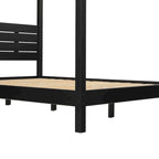 Cama Queen con dosel minimalista de pino negro/natural, 2 personas