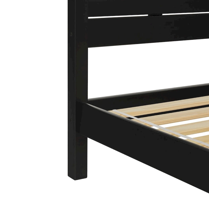 Cama Queen con dosel minimalista de pino negro/natural, 2 personas