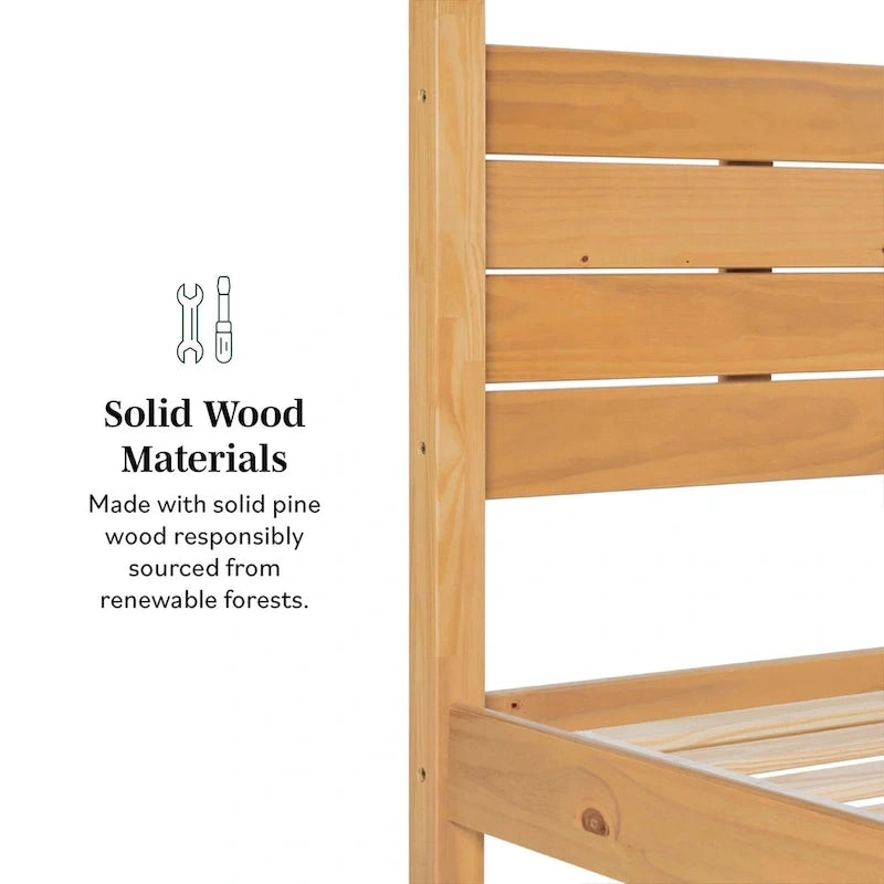 Cama Queen con dosel minimalista de pino negro/natural, 2 personas