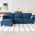Sofá seccional de tela azul/gris/beige con otomana, 3 plazas