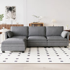 Sofá seccional de tela azul/gris/beige con otomana, 3 plazas