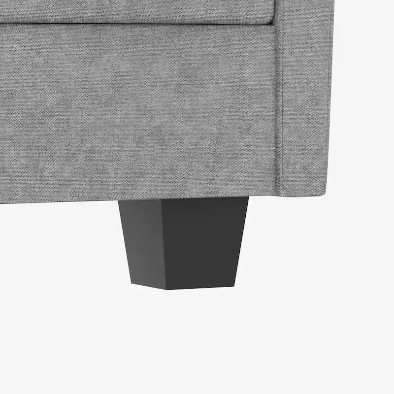 Sofá seccional de tela azul/gris/beige con otomana, 3 plazas