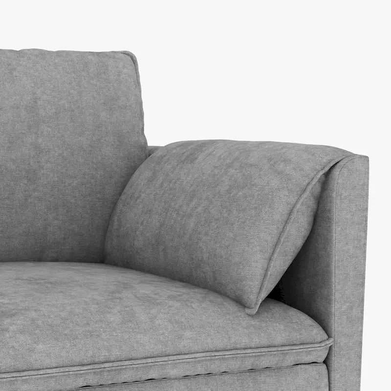 Sofá seccional de tela azul/gris/beige con otomana, 3 plazas