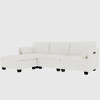 Sofá seccional de tela azul/gris/beige con otomana, 3 plazas