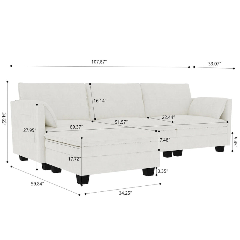 Sofá seccional de tela azul/gris/beige con otomana, 3 plazas