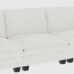 Sofá seccional de tela azul/gris/beige con otomana, 3 plazas