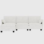 Sofá seccional de tela azul/gris/beige con otomana, 3 plazas