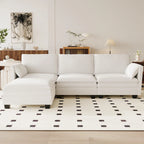 Sofá seccional de tela azul/gris/beige con otomana, 3 plazas