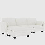 Sofá seccional de tela azul/gris/beige con otomana, 3 plazas