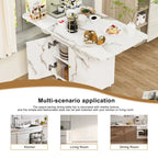 Isla de cocina plegable con apariencia de mármol blanco, para 4 a 6 personas