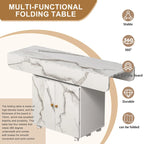 Isla de cocina plegable con apariencia de mármol blanco, para 4 a 6 personas