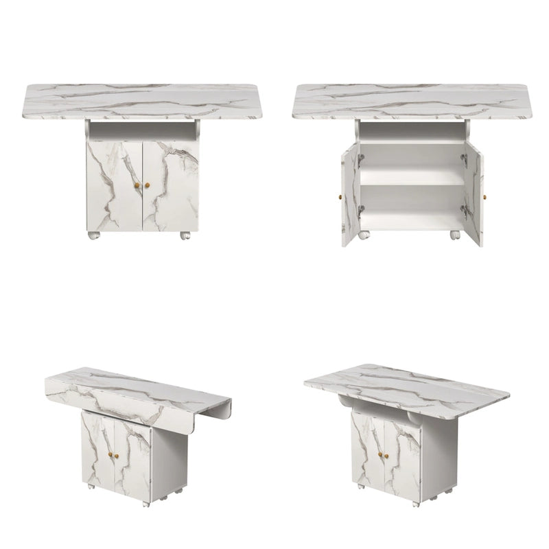 Isla de cocina plegable con apariencia de mármol blanco, para 4 a 6 personas