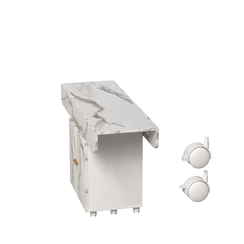 Isla de cocina plegable con apariencia de mármol blanco, para 4 a 6 personas