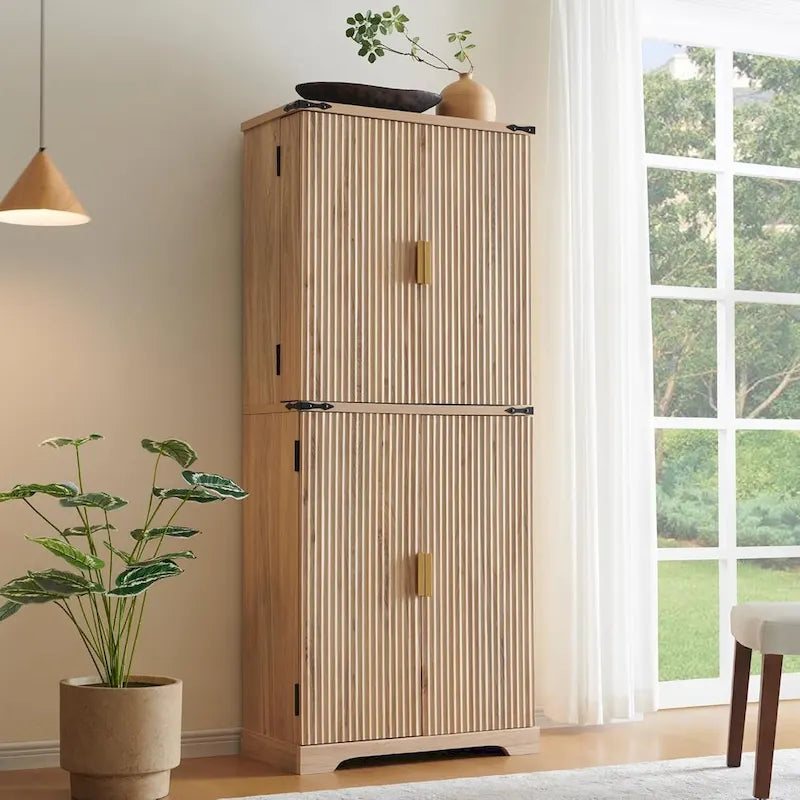 Alacena moderna estriada alta de 72 pulgadas, gabinete de almacenamiento con 4 puertas