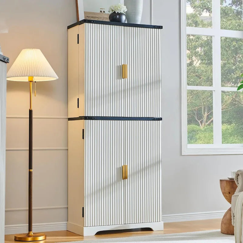 Alacena moderna estriada alta de 72 pulgadas, gabinete de almacenamiento con 4 puertas