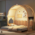 Cama de plataforma de madera maciza para juegos, cama Montessori con techo arqueado y nido para niñas y niños
