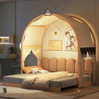 Cama de plataforma de madera maciza para juegos, cama Montessori con techo arqueado y nido para niñas y niños