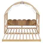 Cama de plataforma de madera maciza para juegos, cama Montessori con techo arqueado y nido para niñas y niños