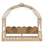 Cama de plataforma de madera maciza para juegos, cama Montessori con techo arqueado y nido para niñas y niños