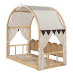 Cama de plataforma de madera maciza para juegos, cama Montessori con techo arqueado y nido para niñas y niños