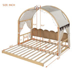 Cama de plataforma de madera maciza para juegos, cama Montessori con techo arqueado y nido para niñas y niños