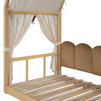 Cama de plataforma de madera maciza para juegos, cama Montessori con techo arqueado y nido para niñas y niños