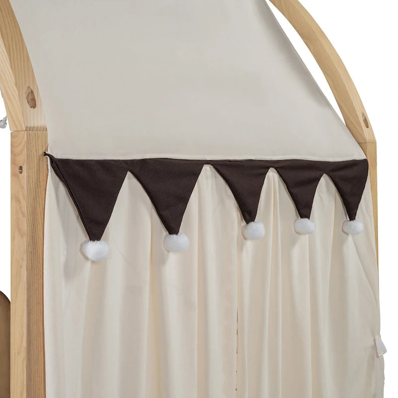 Cama de plataforma de madera maciza para juegos, cama Montessori con techo arqueado y nido para niñas y niños