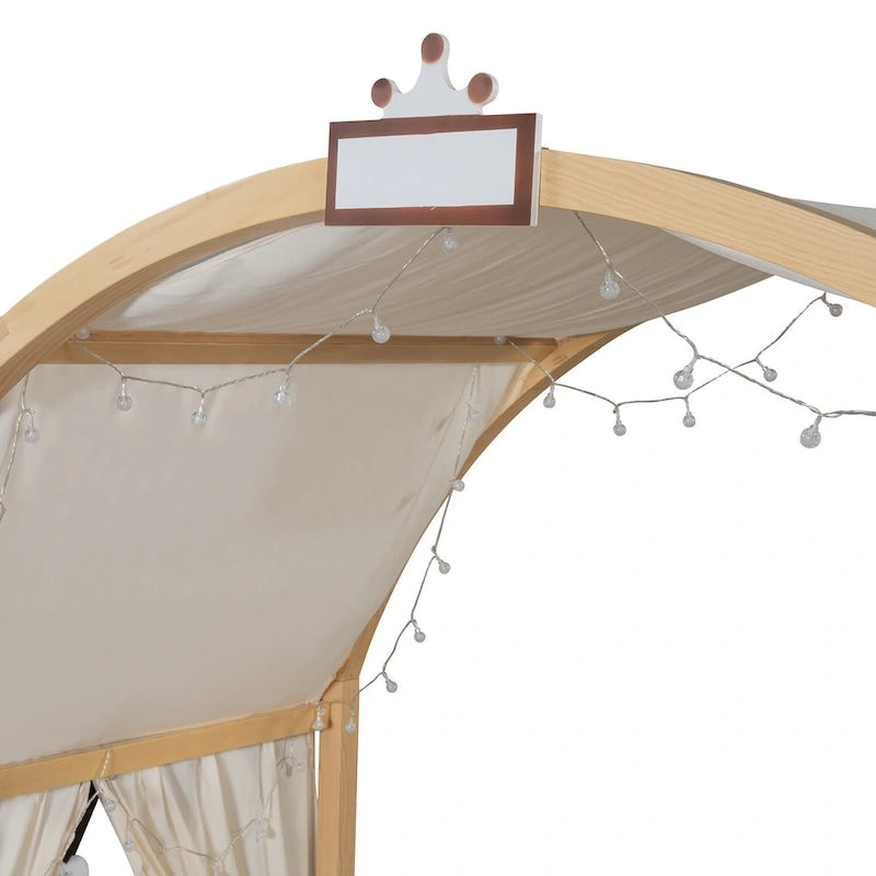 Cama de plataforma de madera maciza para juegos, cama Montessori con techo arqueado y nido para niñas y niños