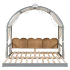 Cama de plataforma de madera maciza para juegos, cama Montessori con techo arqueado y nido para niñas y niños