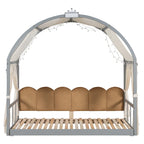 Cama de plataforma de madera maciza para juegos, cama Montessori con techo arqueado y nido para niñas y niños