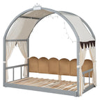 Cama de plataforma de madera maciza para juegos, cama Montessori con techo arqueado y nido para niñas y niños