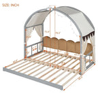 Cama de plataforma de madera maciza para juegos, cama Montessori con techo arqueado y nido para niñas y niños