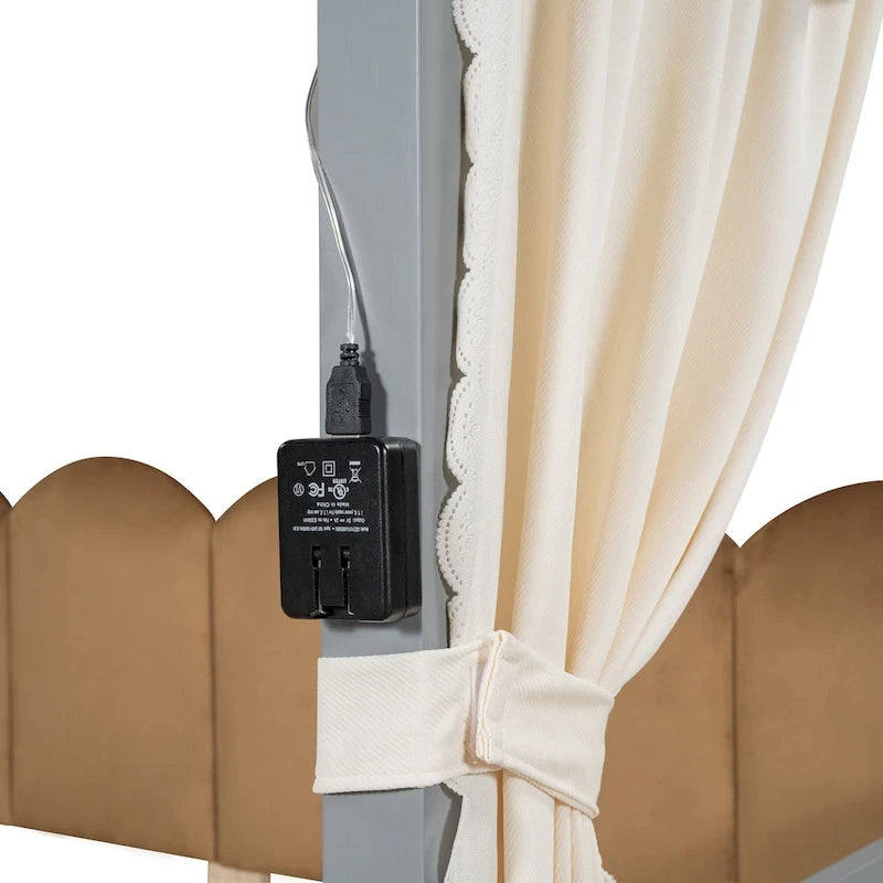 Cama de plataforma de madera maciza para juegos, cama Montessori con techo arqueado y nido para niñas y niños