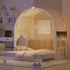 Cama de plataforma de madera maciza para juegos, cama Montessori con techo arqueado y nido para niñas y niños