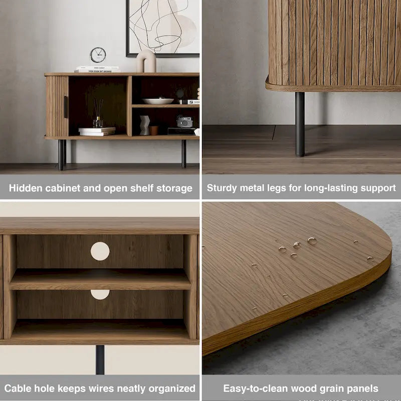 Mueble de TV Tambour Negro/Marrón con Puertas Correderas, Montaje entre 2 Personas, 119 cm o 152 cm de Ancho
