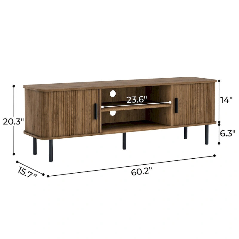 Mueble de TV Tambour Negro/Marrón con Puertas Correderas, Montaje entre 2 Personas, 119 cm o 152 cm de Ancho