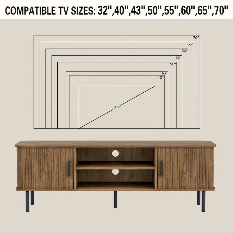 Mueble de TV Tambour Negro/Marrón con Puertas Correderas, Montaje entre 2 Personas, 119 cm o 152 cm de Ancho