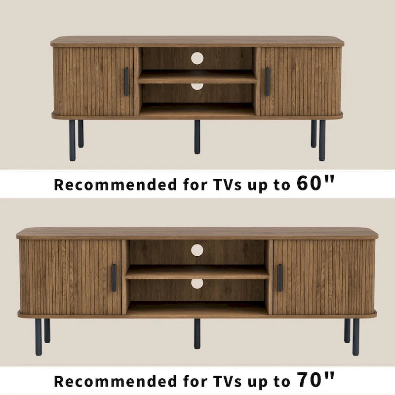 Mueble de TV Tambour Negro/Marrón con Puertas Correderas, Montaje entre 2 Personas, 119 cm o 152 cm de Ancho