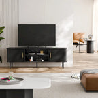 Mueble de TV Tambour Negro/Marrón con Puertas Correderas, Montaje entre 2 Personas, 119 cm o 152 cm de Ancho
