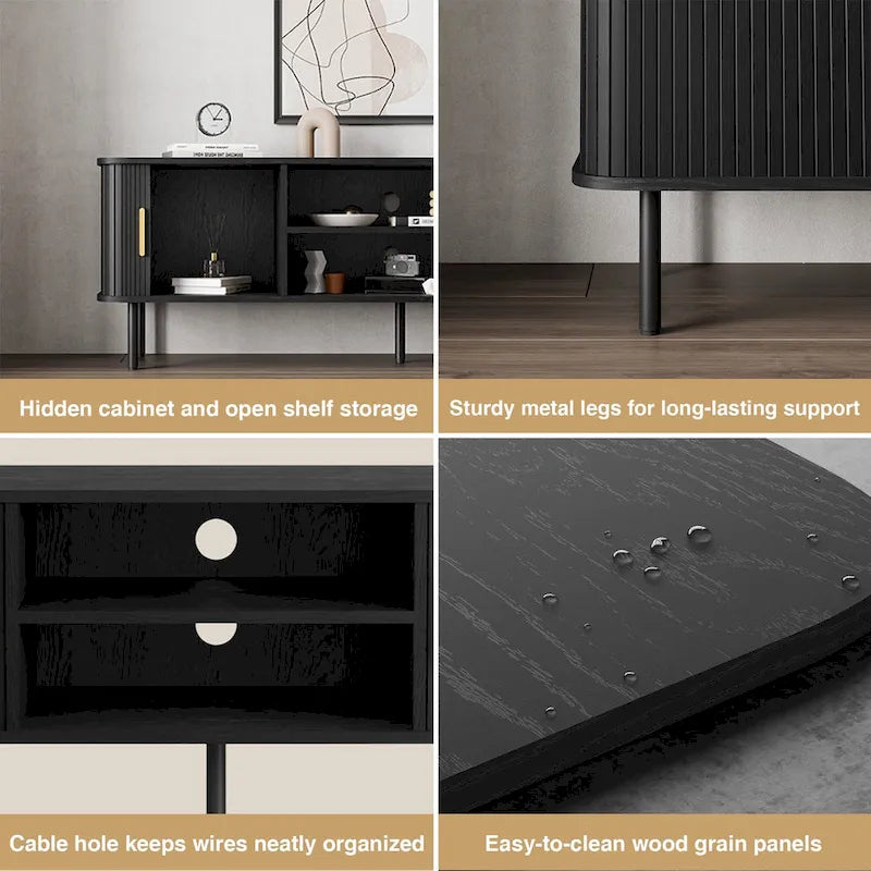 Mueble de TV Tambour Negro/Marrón con Puertas Correderas, Montaje entre 2 Personas, 119 cm o 152 cm de Ancho