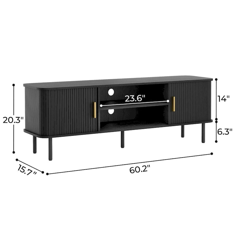 Mueble de TV Tambour Negro/Marrón con Puertas Correderas, Montaje entre 2 Personas, 119 cm o 152 cm de Ancho