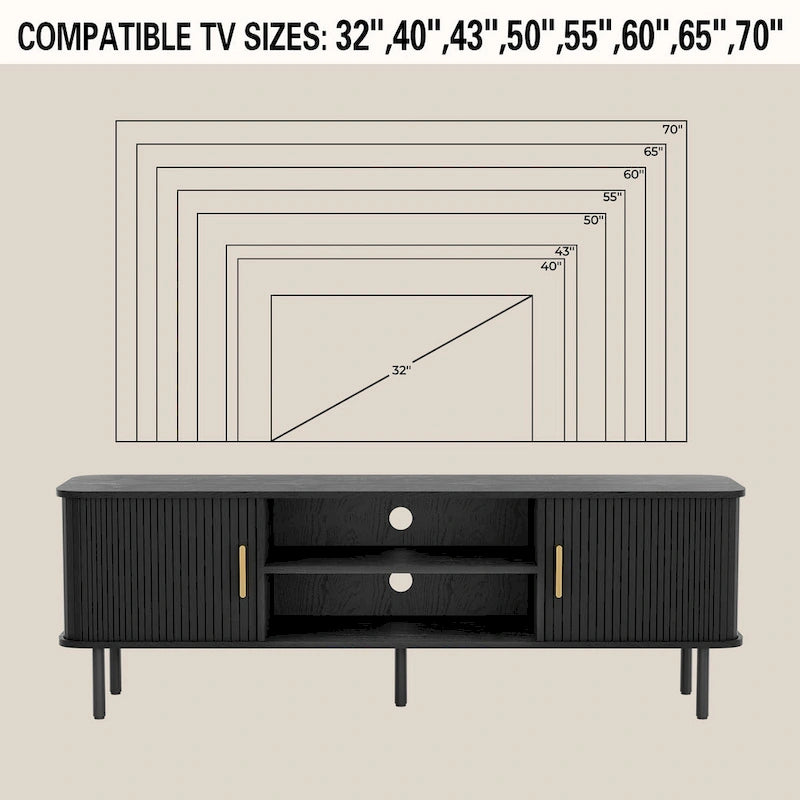 Mueble de TV Tambour Negro/Marrón con Puertas Correderas, Montaje entre 2 Personas, 119 cm o 152 cm de Ancho