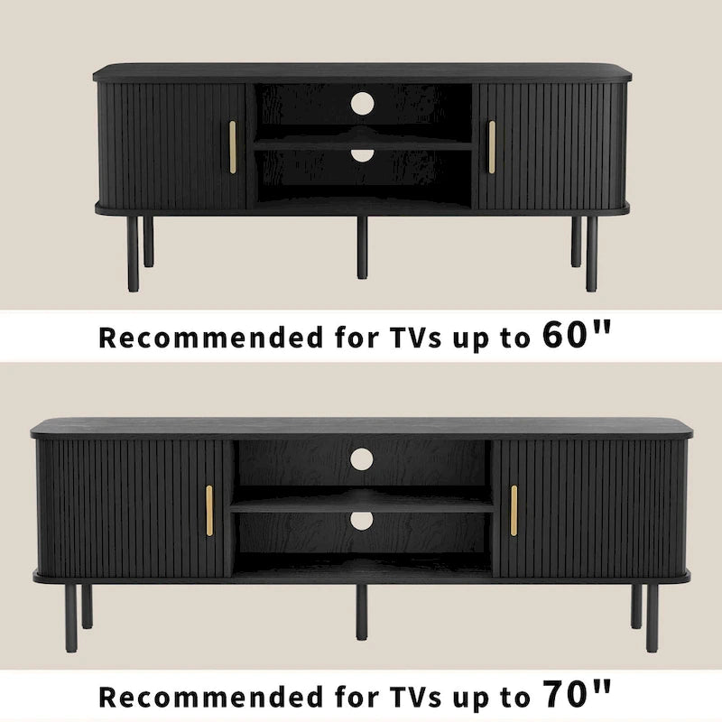 Mueble de TV Tambour Negro/Marrón con Puertas Correderas, Montaje entre 2 Personas, 119 cm o 152 cm de Ancho