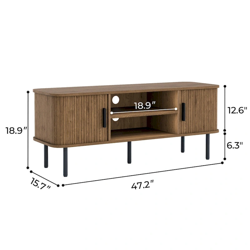 Mueble de TV Tambour Negro/Marrón con Puertas Correderas, Montaje entre 2 Personas, 119 cm o 152 cm de Ancho