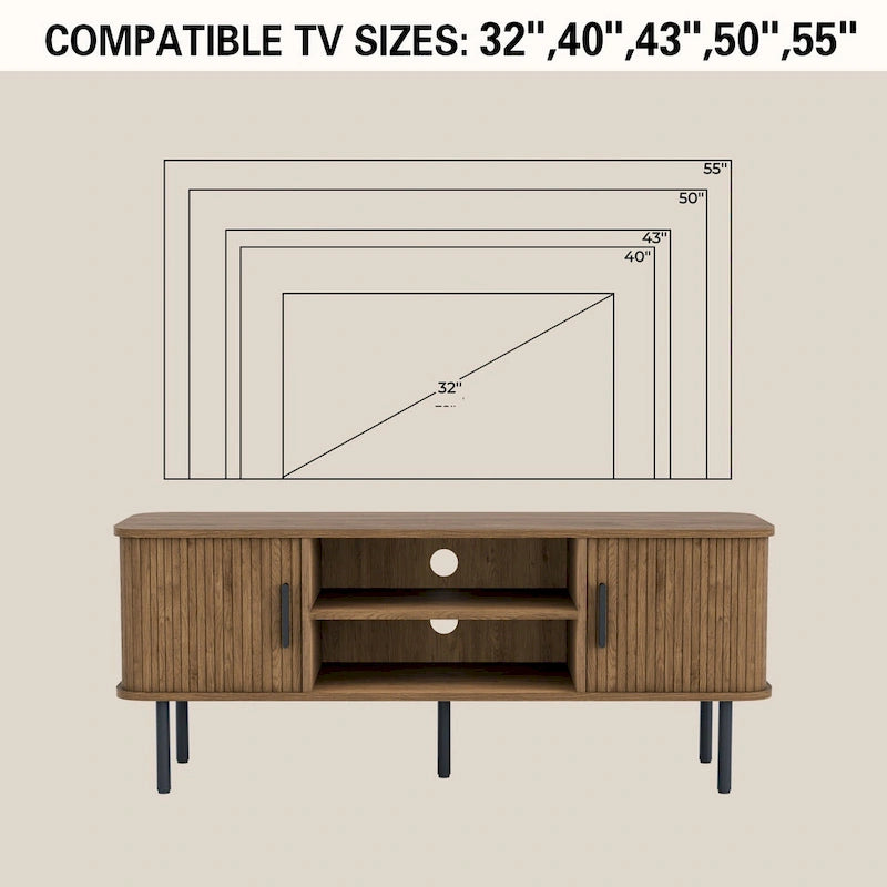 Mueble de TV Tambour Negro/Marrón con Puertas Correderas, Montaje entre 2 Personas, 119 cm o 152 cm de Ancho