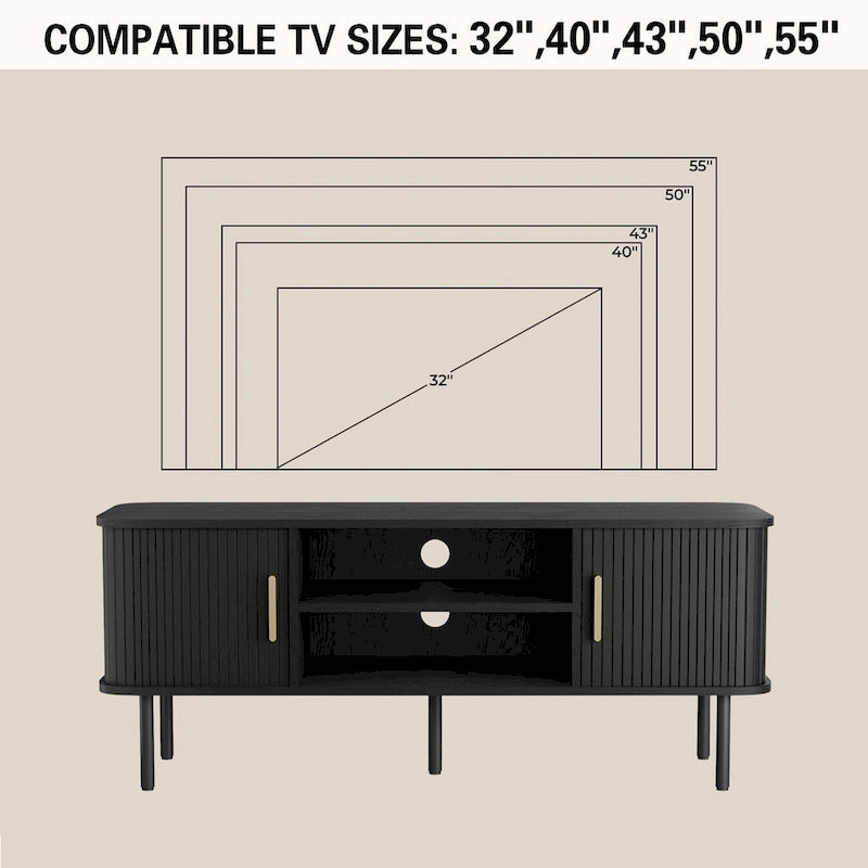 Mueble de TV Tambour Negro/Marrón con Puertas Correderas, Montaje entre 2 Personas, 119 cm o 152 cm de Ancho