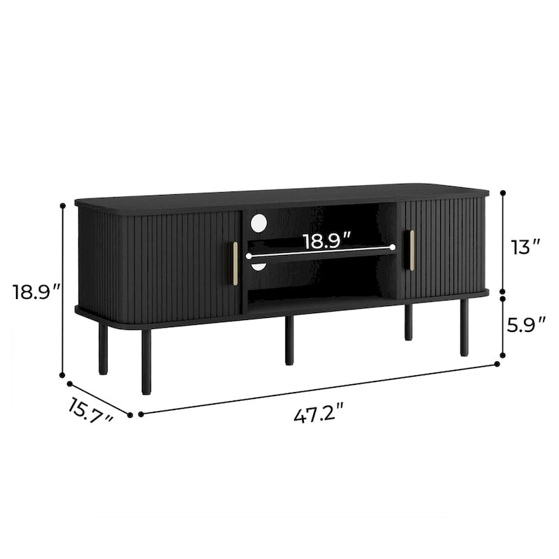 Mueble de TV Tambour Negro/Marrón con Puertas Correderas, Montaje entre 2 Personas, 119 cm o 152 cm de Ancho