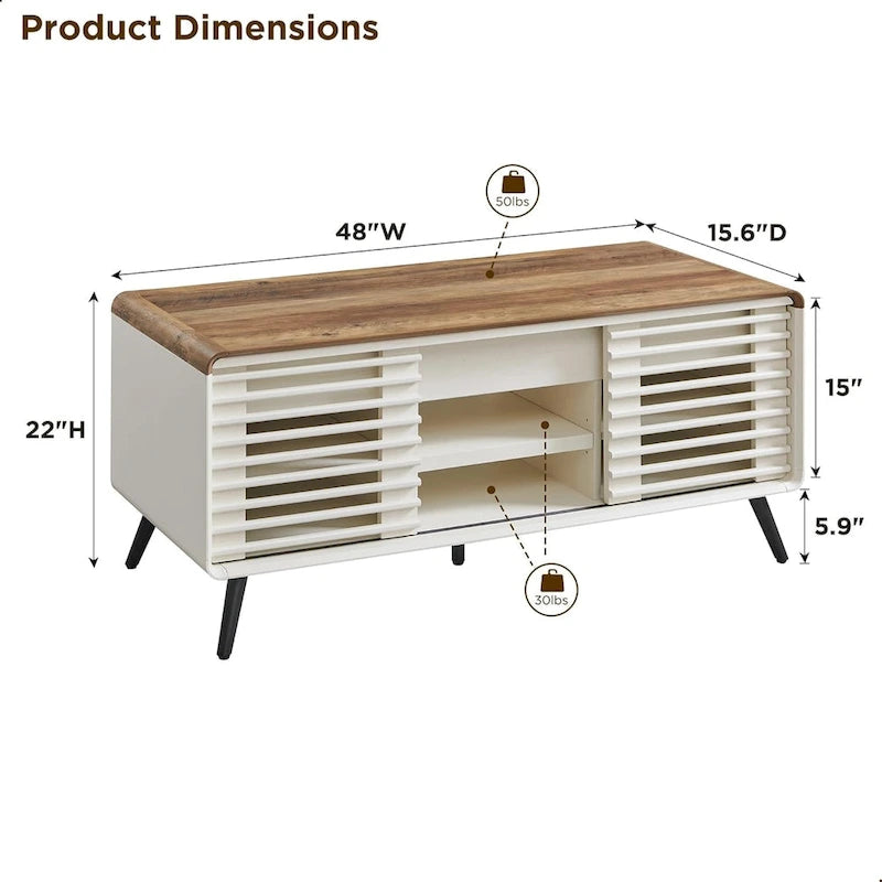 Mesa de centro elevable de mediados de siglo en blanco antiguo/roble natural con almacenamiento, para 1