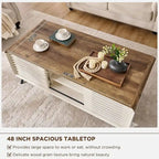 Mesa de centro elevable de mediados de siglo en blanco antiguo/roble natural con almacenamiento, para 1